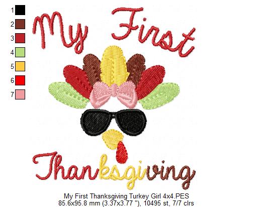 My First Thanksgiving Turkey Girl - Fill Stitch