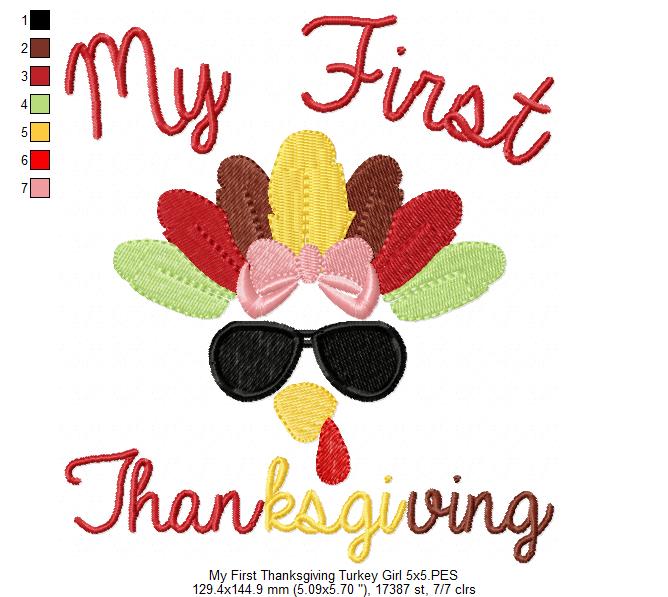 My First Thanksgiving Turkey Girl - Fill Stitch