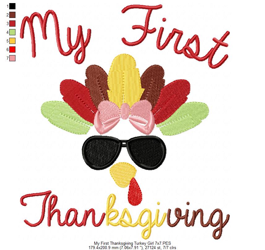 My First Thanksgiving Turkey Girl - Fill Stitch