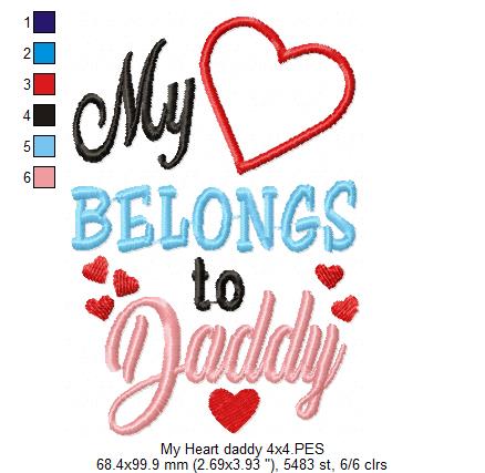 My Heart Belongs to Daddy - Applique - Machine Embroidery Design