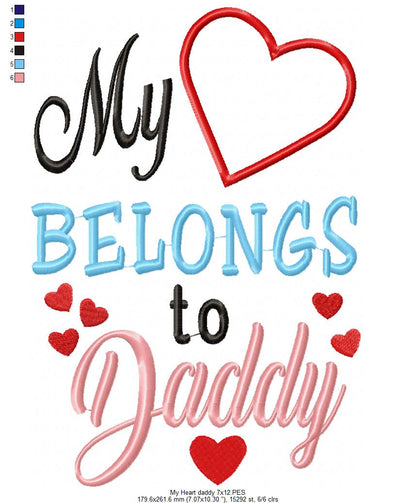 My Heart Belongs to Daddy - Applique - Machine Embroidery Design