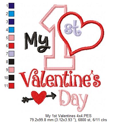 My 1st Valentine’s Day Heart - Appliqué – Machine Embroidery Design