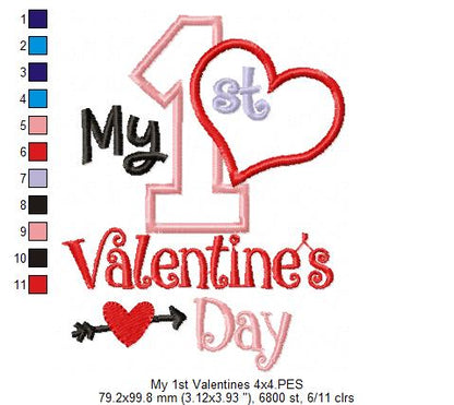 My 1st Valentine’s Day Heart - Appliqué – Machine Embroidery Design
