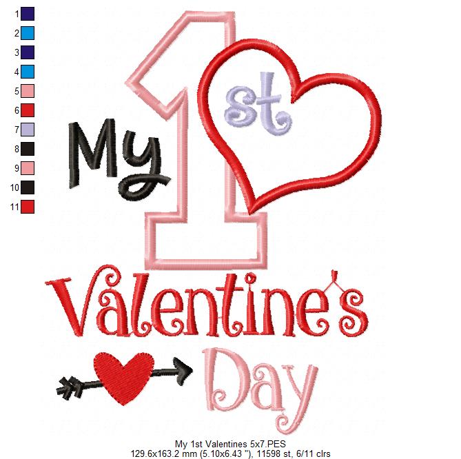 My 1st Valentine’s Day Heart - Appliqué – Machine Embroidery Design