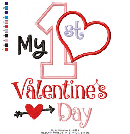 My 1st Valentine’s Day Heart - Appliqué – Machine Embroidery Design