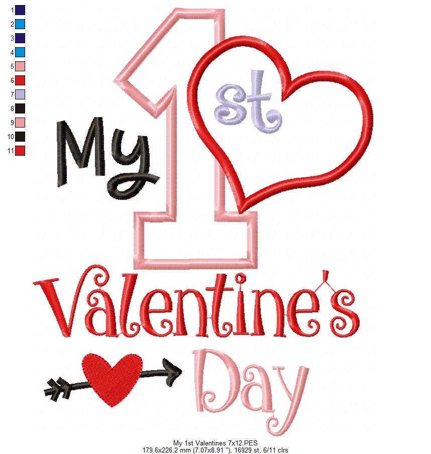 My 1st Valentine’s Day Heart - Appliqué – Machine Embroidery Design