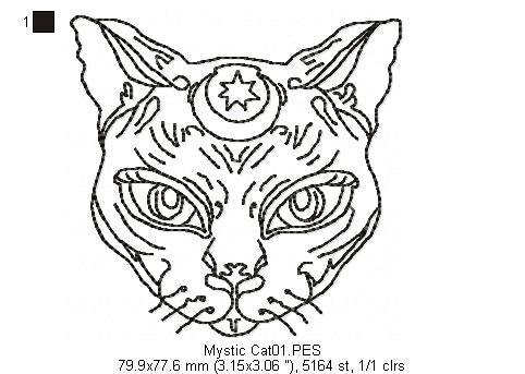 Mystic Cat 1 - Redwork