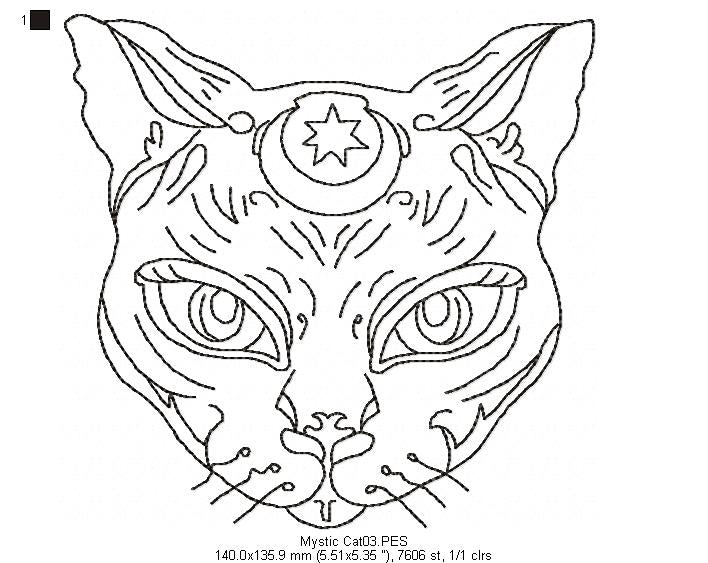 Mystic Cat 1 - Redwork