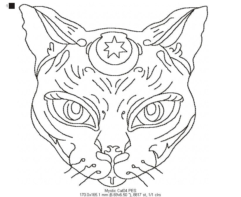 Mystic Cat 1 - Redwork