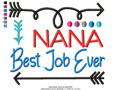 Nana Best Job Ever - Fill Stitch - Machine Embroidery Design