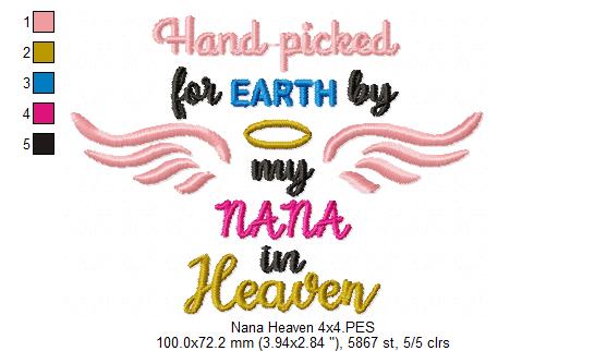 Hand Picked for Earth by My Nana in Heaven – Satin Stitch – Machine Embroidery Design