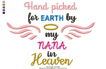 Hand Picked for Earth by My Nana in Heaven – Satin Stitch – Machine Embroidery Design