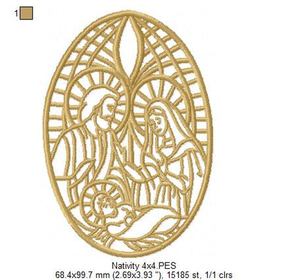 Nativity Stained Glass - Fill Stitch - Machine Embroidery Design