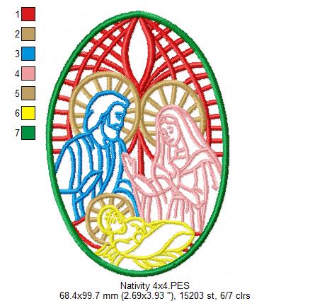 Nativity Stained Glass - Fill Stitch - Machine Embroidery Design