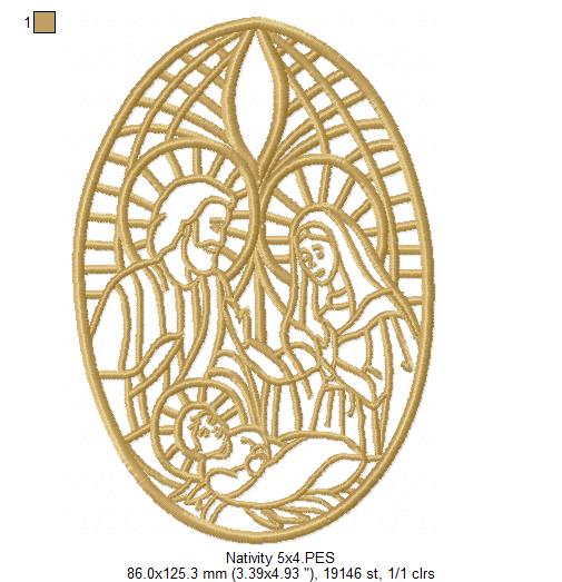 Nativity Stained Glass - Fill Stitch - Machine Embroidery Design