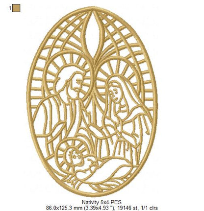 Nativity Stained Glass - Fill Stitch - Machine Embroidery Design