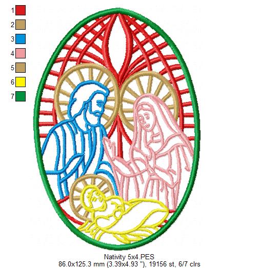 Nativity Stained Glass - Fill Stitch - Machine Embroidery Design