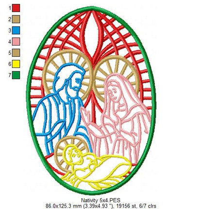 Nativity Stained Glass - Fill Stitch - Machine Embroidery Design