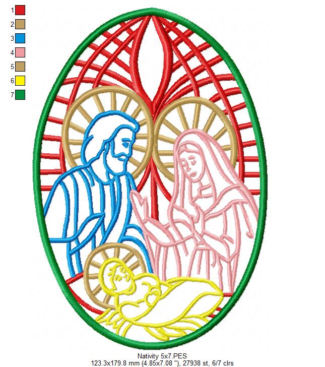 Nativity Stained Glass - Fill Stitch - Machine Embroidery Design