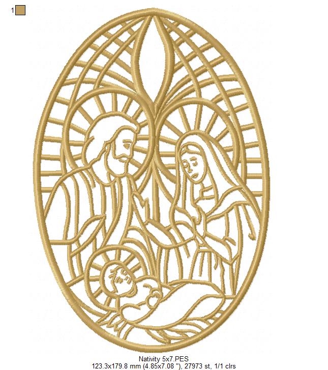 Nativity Stained Glass - Fill Stitch - Machine Embroidery Design