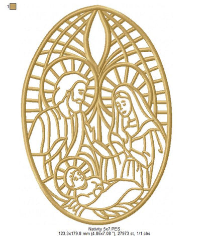 Nativity Stained Glass - Fill Stitch - Machine Embroidery Design
