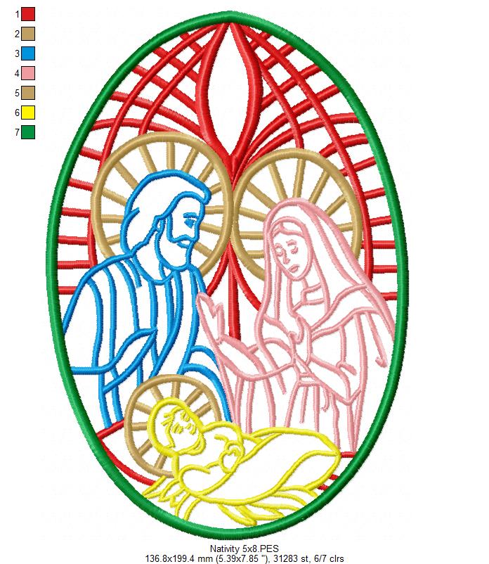Nativity Stained Glass - Fill Stitch - Machine Embroidery Design