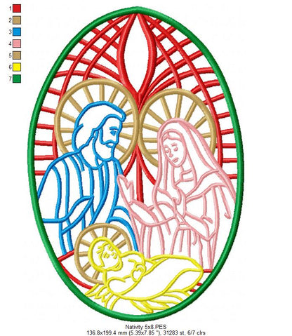 Nativity Stained Glass - Fill Stitch - Machine Embroidery Design