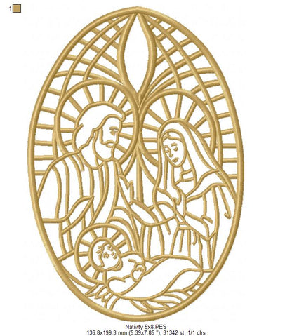 Nativity Stained Glass - Fill Stitch - Machine Embroidery Design