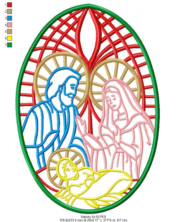 Nativity Stained Glass - Fill Stitch - Machine Embroidery Design