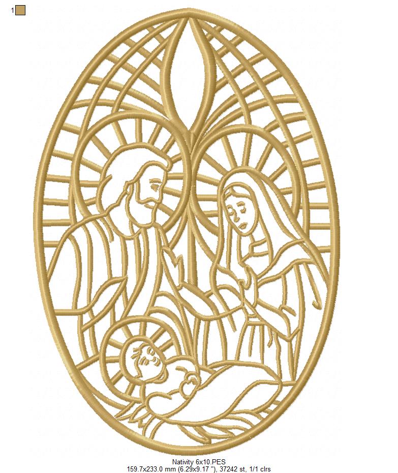 Nativity Stained Glass - Fill Stitch - Machine Embroidery Design