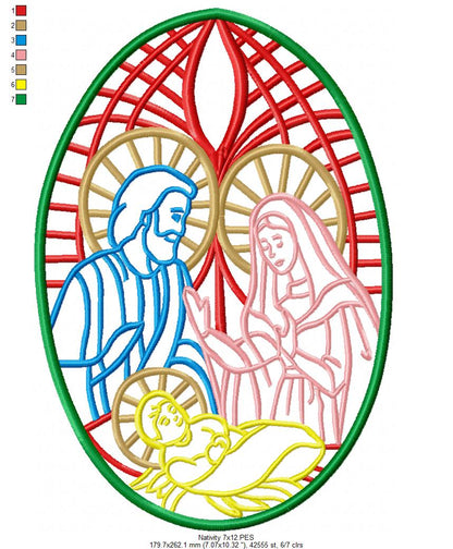 Nativity Stained Glass - Fill Stitch - Machine Embroidery Design