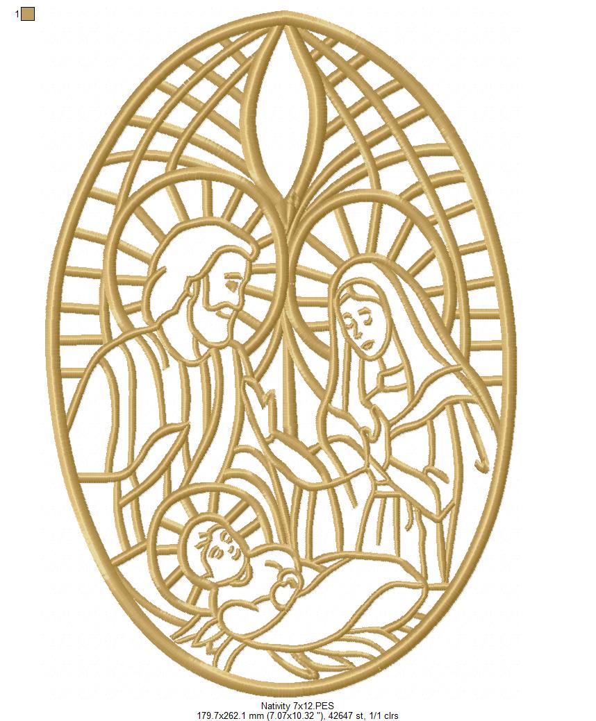Nativity Stained Glass - Fill Stitch - Machine Embroidery Design