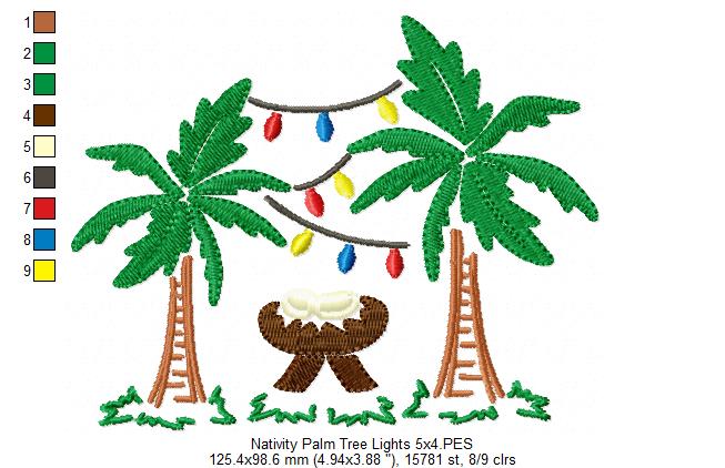 Nativity Scene with Palms and Lights - Fill Stitch