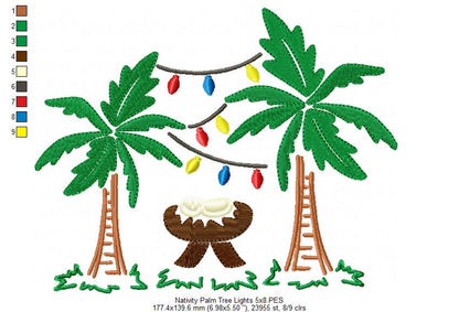 Nativity Scene with Palms and Lights - Fill Stitch