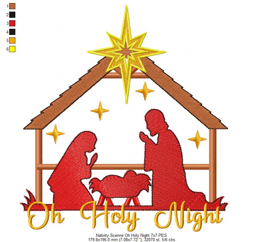 Nativity Scenne Oh Holy Night - Fill Stitch