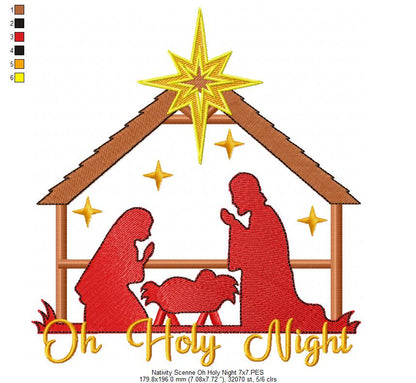 Nativity Scenne Oh Holy Night - Fill Stitch