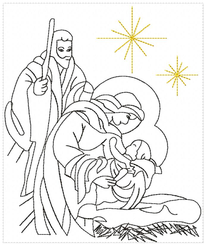 Nativity Scenne - Redwork Stitch - Machine Embroidery Design