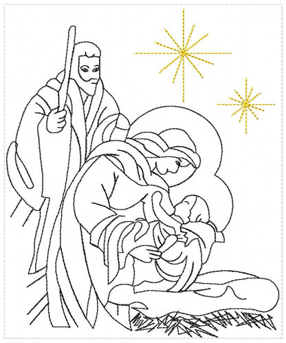 Nativity Scenne - Redwork Stitch - Machine Embroidery Design