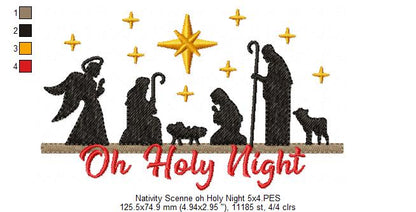 Christmas Nativity Oh Holy Night - Fill Stitch - Machine Embroidery Design