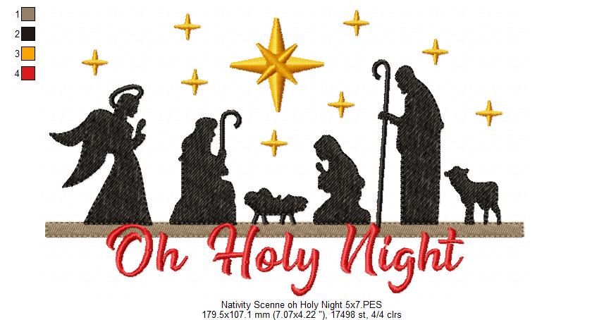 Christmas Nativity Oh Holy Night - Fill Stitch - Machine Embroidery Design
