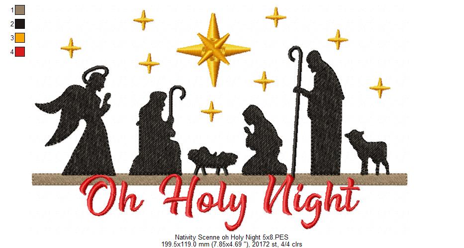 Christmas Nativity Oh Holy Night - Fill Stitch - Machine Embroidery Design