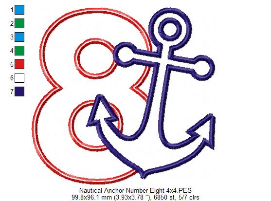 Nautical Anchor Number 8 Eight 8th Birthday - Applique