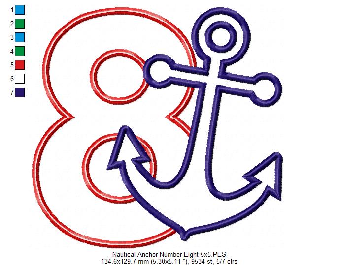 Nautical Anchor Number 8 Eight 8th Birthday - Applique