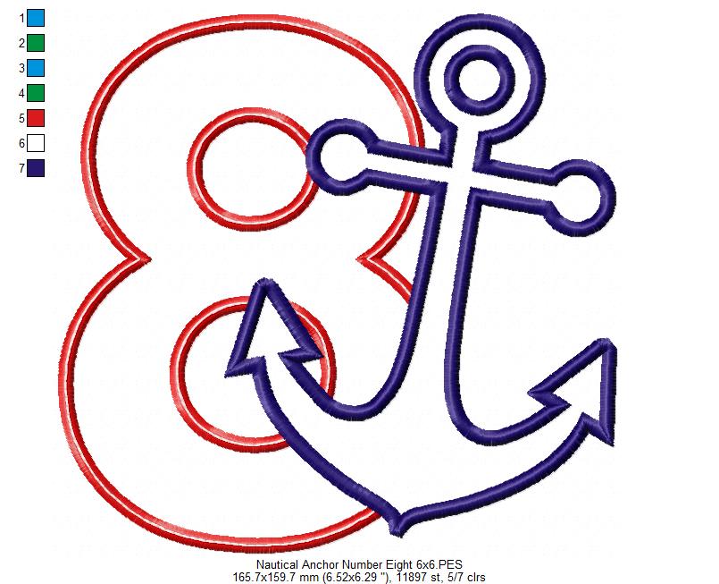 Nautical Anchor Number 8 Eight 8th Birthday - Applique