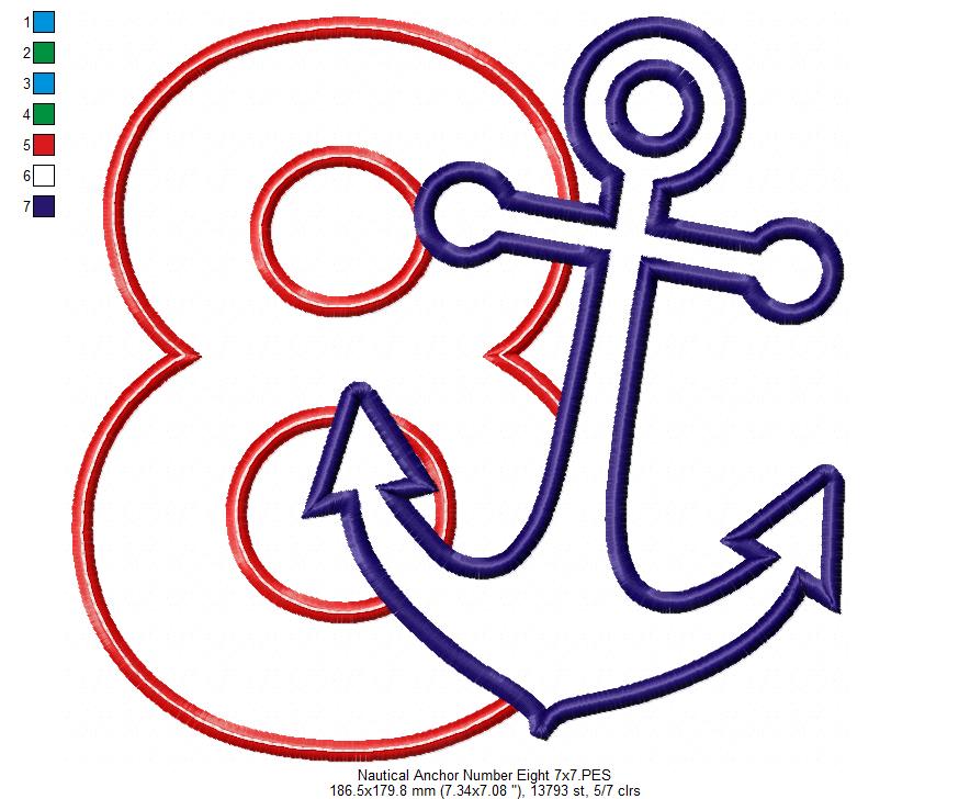 Nautical Anchor Number 8 Eight 8th Birthday - Applique