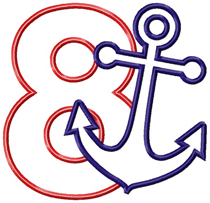 Nautical Anchor Number 8 Eight 8th Birthday - Applique