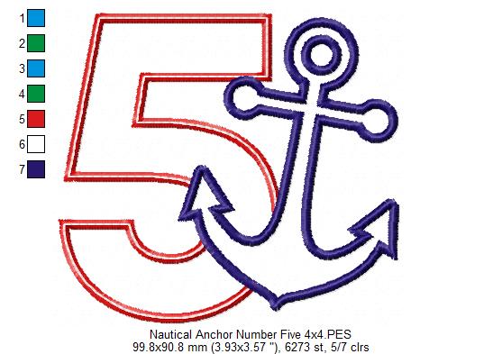 Nautical Anchor Number 6 Six 6th Birthday - Applique