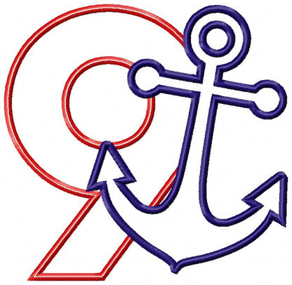 Nautical Anchor Number 9 Nine 9th Birthday - Applique