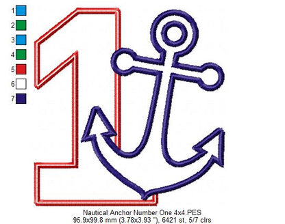 Nautical Anchor Number 1 One 1st Birthday - Applique