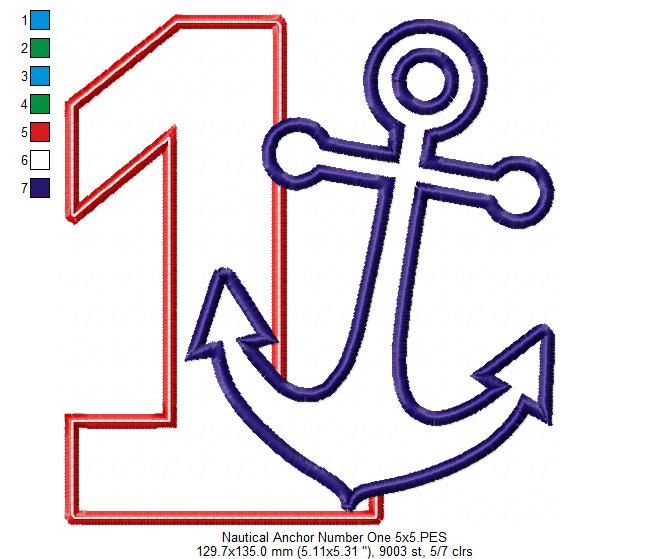 Nautical Anchor Number 1 One 1st Birthday - Applique